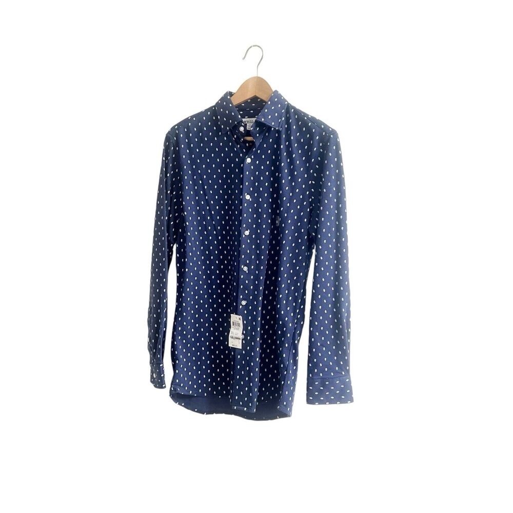 Bar III Slim Fit Stretch Men’s Collared Long Sleeve Floral NWT Navy S 14-141/2